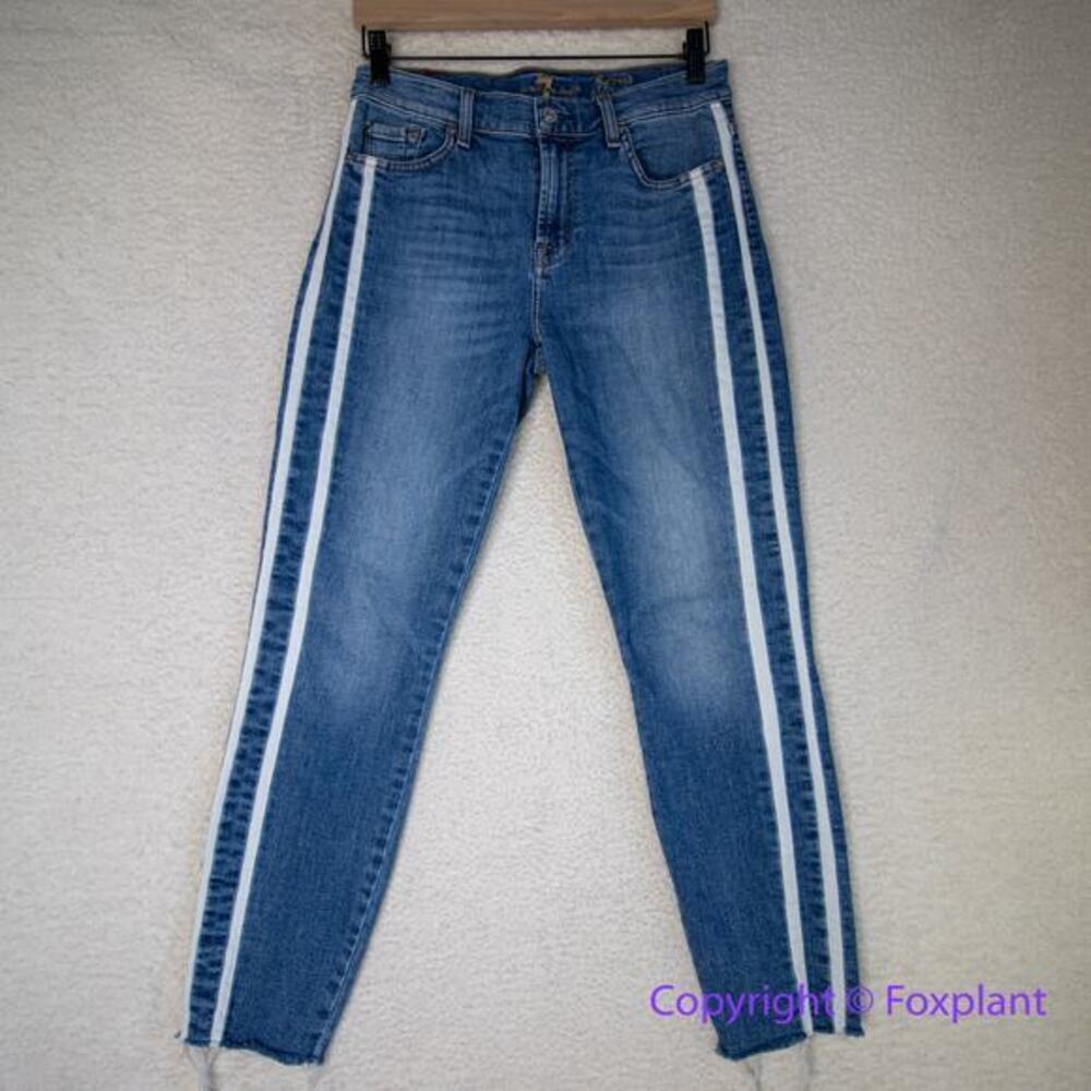 7 For all mankind the ankle skinny jeans raw hem, women size 28